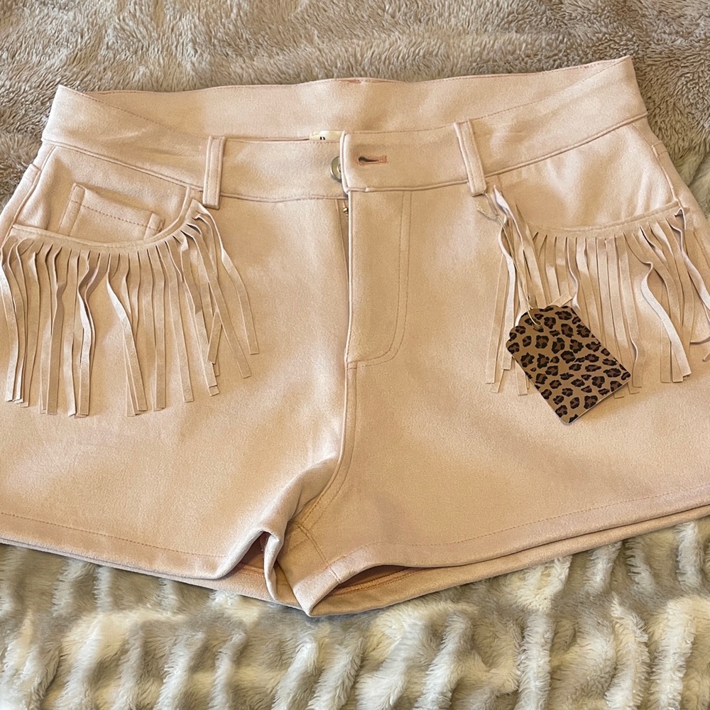 Fringe Pocket Women's Shorts in Light Blush
